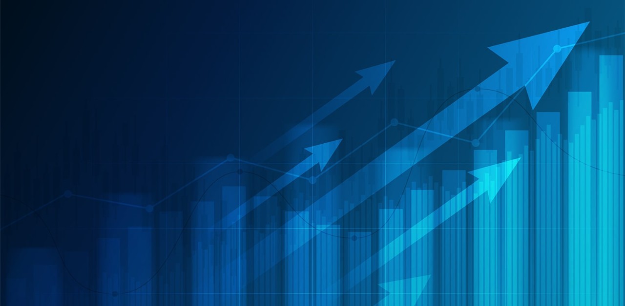 Bar chart showing multiple growth arrows