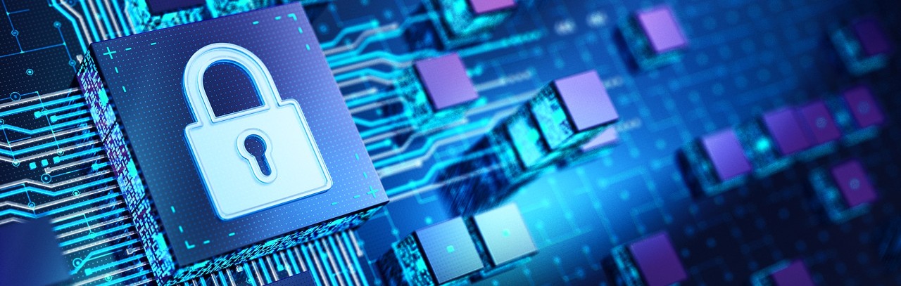 Image of a digital padlock and computer circuits