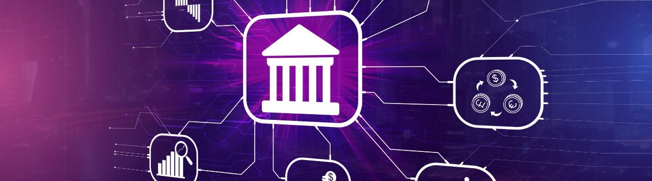 Graphic of interconnected finance icons