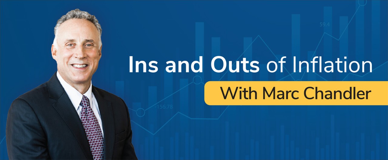 Portrait of Marc Chandler over blue background with text overlay “Ins and Outs of Inflation With Marc Chandler”