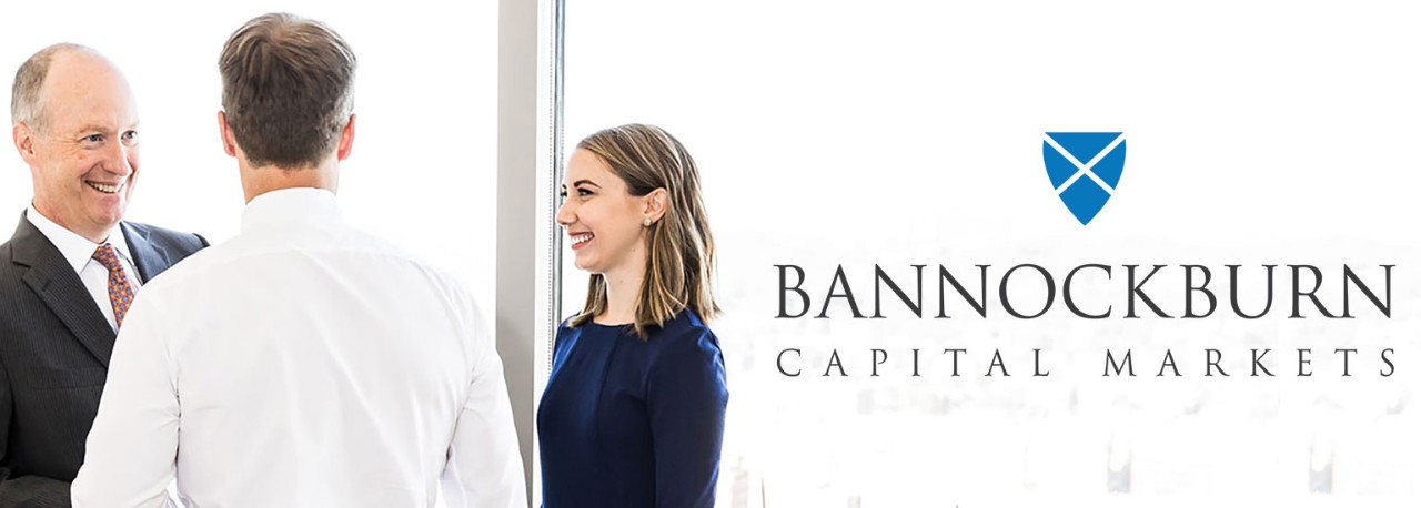 Bannockburn Capital Markets logo overlaid on an image of businesspeople conversing in an office