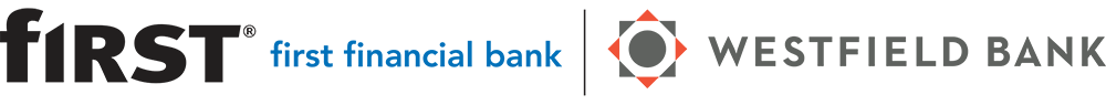 First Financial Bank logo and Westfield Bank logo separated by a line