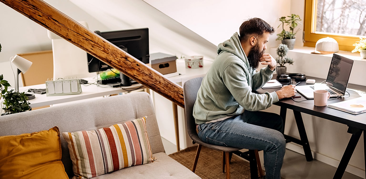 Man working on start-up business at home office