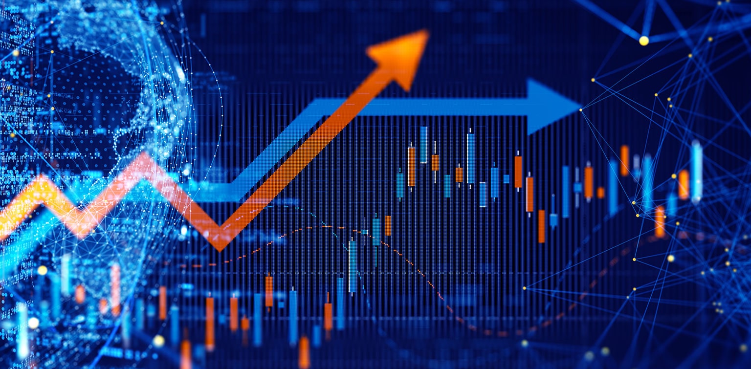 Digital screen displaying changing financial data