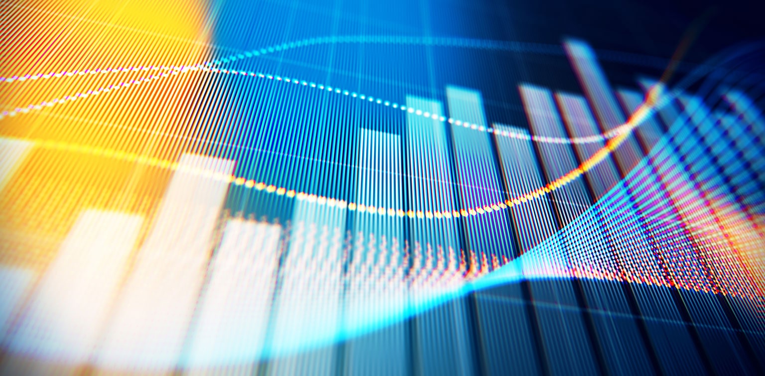 Financial data analysis bar graph displayed on a digital screen