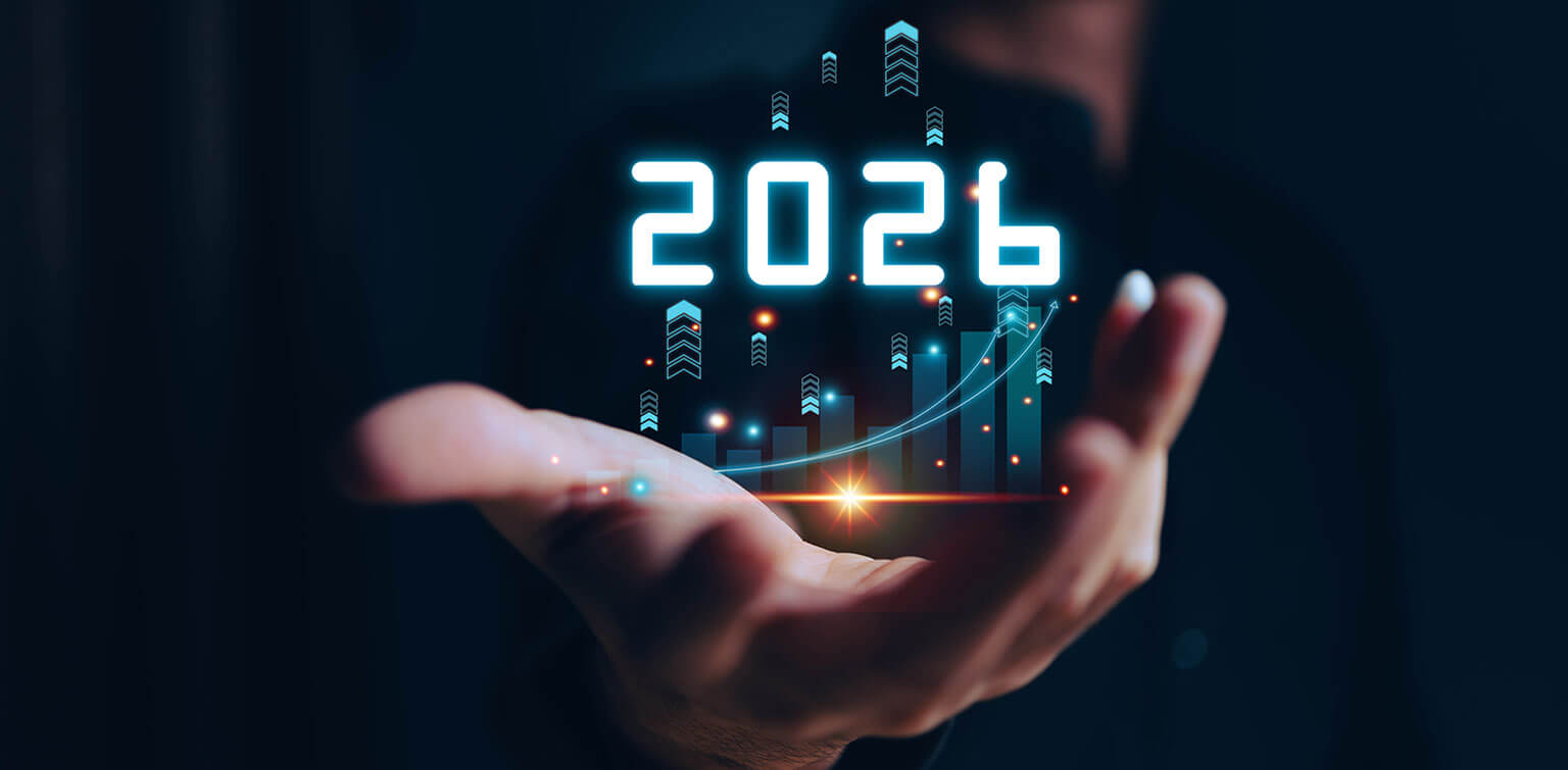 Conceptual image of 2026 stock market data emerging from a person's hand