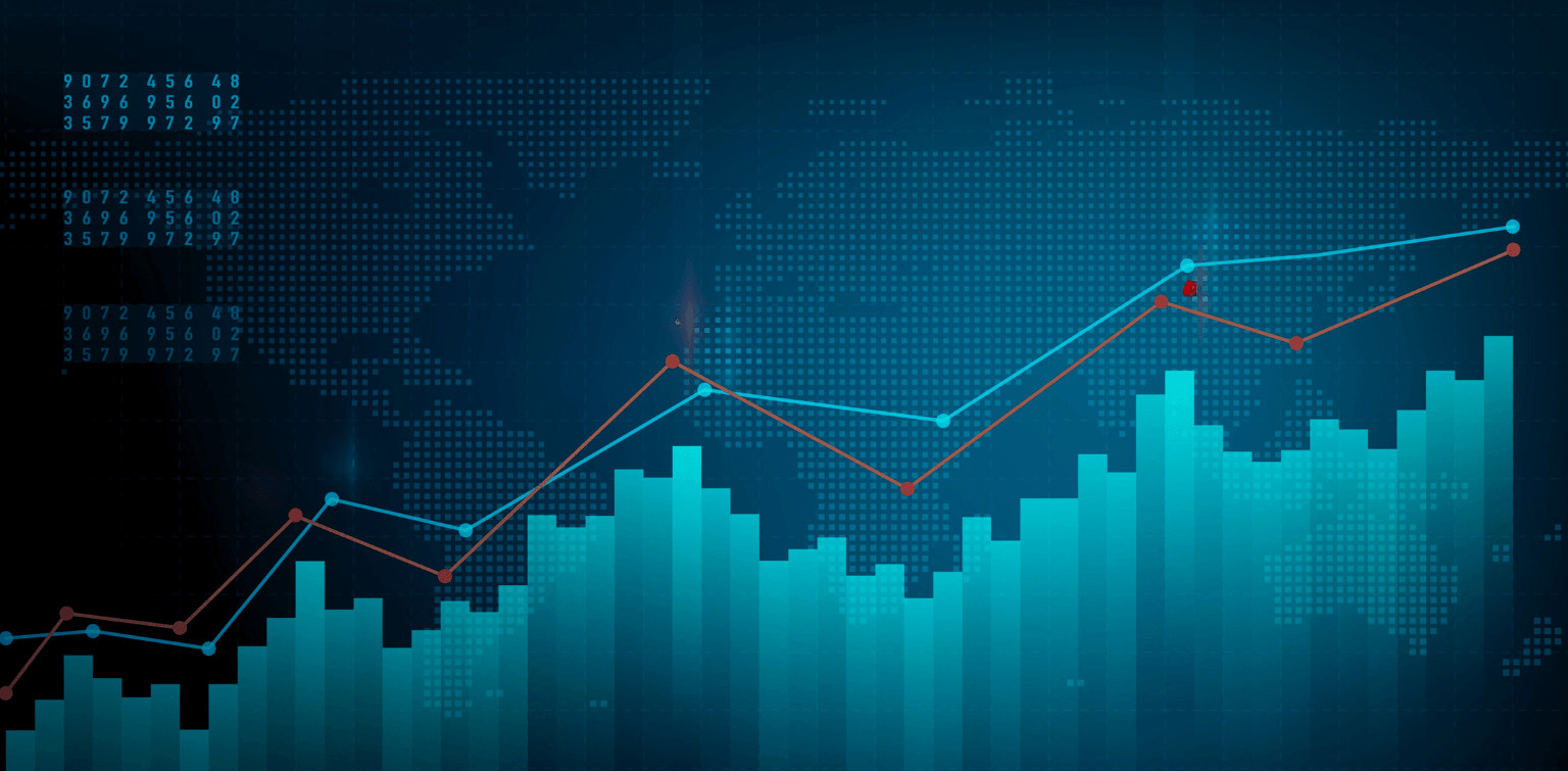 Digital financial chart with upward-trending graphs