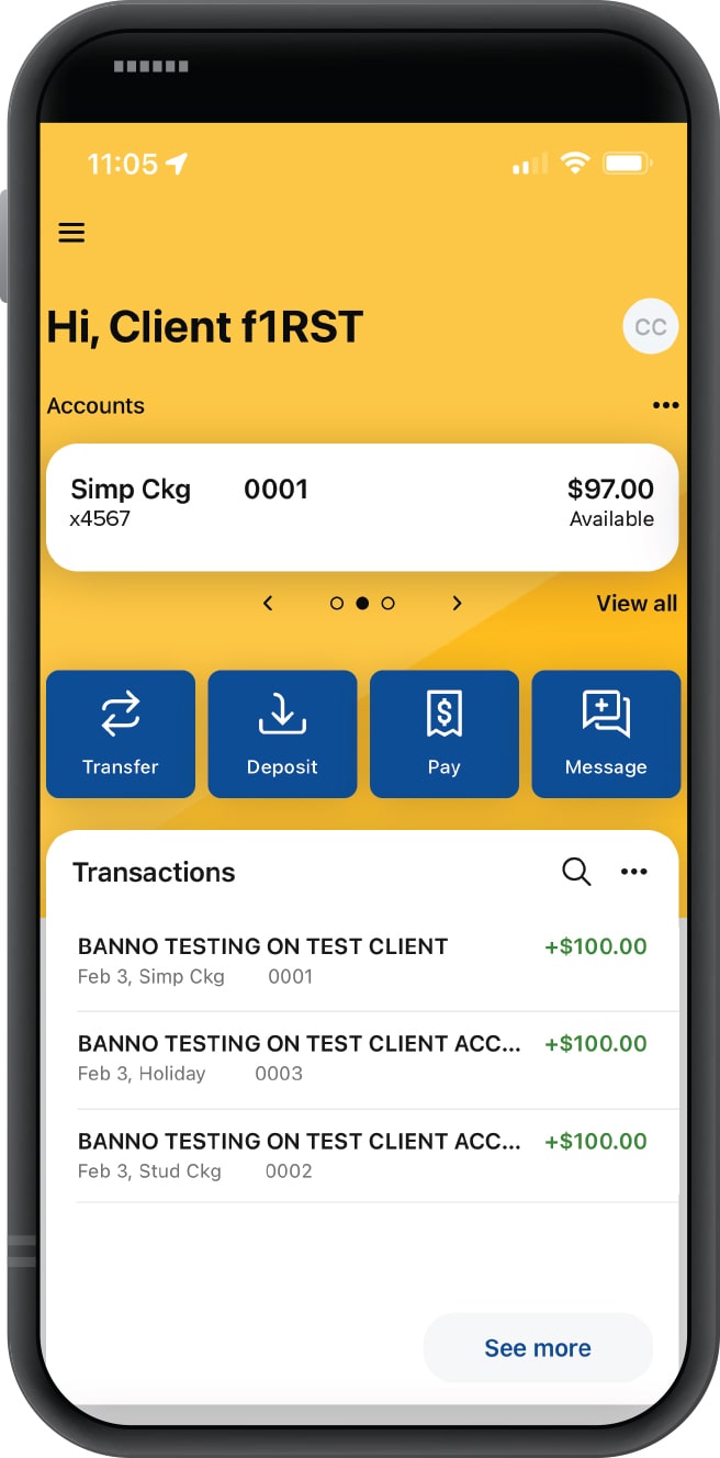 First Financial Bank mobile banking app welcome screen