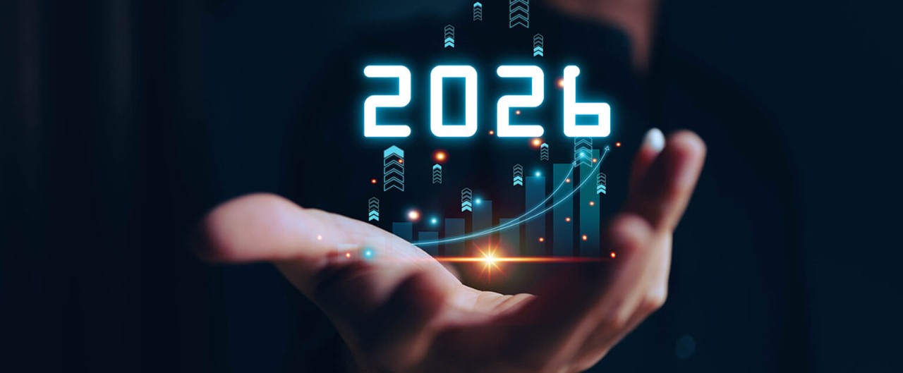 Conceptual image of 2026 stock market data emerging from a person's hand