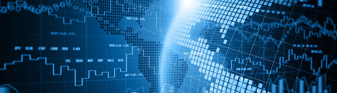 Digital image displaying financial data over portions of the globe