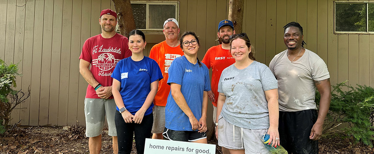 First Financial volunteers volunteering outdoors