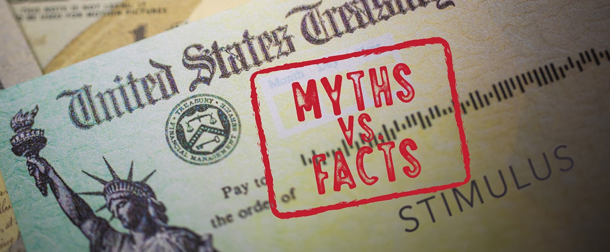 Stimulus check with a stamp box saying Myths vs. Factts